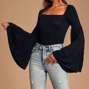 Free People BABETOWN Long Sleeve Blouse Black